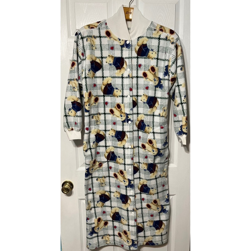 Vintage Go‎ Softly Fleece Teddy Bear Plaid Robe Womens Sz Small Y2K Grannycore